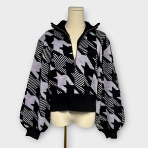 Summery Copenhagen Dora Half Zip Sweater Houndstooth Wool Blend Size Small NEW